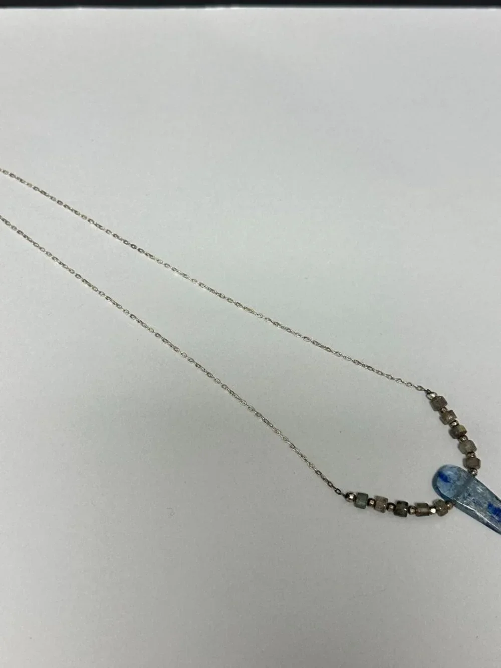 Kyanite Pendant Necklace Sterling Silver Blue Stone Beaded Chain Artisan